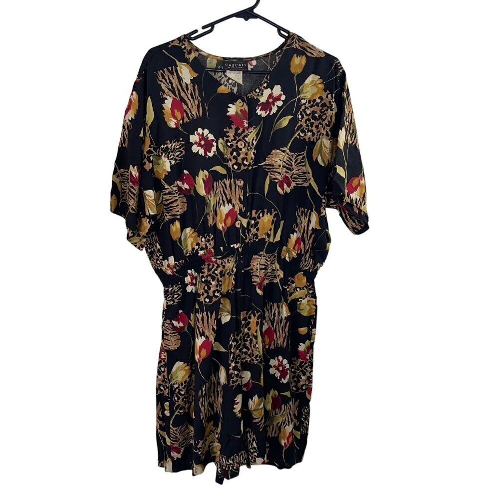 Cascais Of California Vintage Womens Romper Size XL Black Floral Animal Print